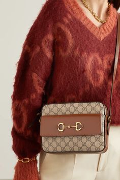 Brown 1955 small horsebit-detailed leather-trimmed printed coated-canvas shoulder bag | Gucci | NET-A-PORTER Designer Leather Bags, Men Handbags, Brand Handbags, Gucci Horsebit, Bag Gucci, World Fashion, Gucci Gucci, Bags Luxury, Print Coat