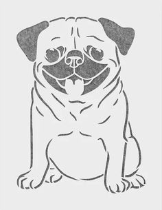 a black and white drawing of a pug