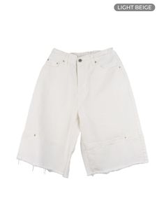 relaxed-fit-jorts-ca423 / Light beige Summer Streetwear Cropped Straight Leg Jeans, Wide Leg Cropped Cotton Jeans For Streetwear, Ripped Relaxed Fit Cropped Jeans For Summer, Ripped Cotton Pants For Summer, Summer Ripped Relaxed Fit Cropped Jeans, Ripped Cropped Jeans With Relaxed Fit For Summer, Casual Cropped Cotton Jeans With Frayed Hem, Distressed Bottoms For Everyday Summer Wear, Trendy High Rise Cropped Jeans For Summer