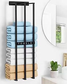 25 Clever Beach Towel Storage Ideas You Need To Copy In 2024 - Keep It Beachy Small Towel Storage, Wall Towel Rack, Modern Bath Towels, Rolled Towels, Metal Towel Racks, Wall Towel Racks, Amazon Bathroom, Bathroom Towel Storage, Bath Towel Holder