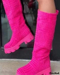 Olivia Mark - Fuzzy Platform Warm Boots Hot Pink Boots, Warm Boots Women, Casual Work Shoes, Women Towel, Botas Western, Womens High Boots, Popular Boots, Pink Boots, Western Boots Women