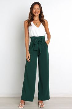 DETAILS    Step into timeless sophistication with our stylish Wide Leg Pant! The high-waisted design and gathered pleated waistband give you a flattering silhouette that's perfect for any occasion.   wide leg style pant  high waisted  gathered pleated waist band  front functional zip with hook and eye clasp  belt loops with detachable waist tie  functional pockets  lined   material - 97% polyester / 3% spandex    SIZING    model is 5' 6" and wears a Size 2  model stats: bust - 31.5", waist - 24. Women Fitness Outfits, Sporty Classic Style, Business Wardrobe, Casual Outfits For Work, Office Pants, Fitness Outfits, Tall Fashion, Business Casual Outfits For Work, What To Wear Today