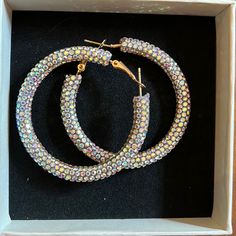 New Never Worn Hoop Earrings Covered In Iridescent Stones That Sparkle In Every Direction Great For Night Out. Halloween 70s, Disco, Aesthetic Costume. Round Hoop Earrings For Party, Metal Small Hoop Crystal Earrings For Parties, Trendy Hoop Earrings For Party, Multicolor Metal Hoop Earrings For Party, Multicolor Hoop Jewelry For Party, Multicolor Hoop Earrings For Party, Small Hoop Crystal Earrings For Party, Multicolor Small Hoop Earrings For Party, Trendy Sparkling Hoop Earrings For Party