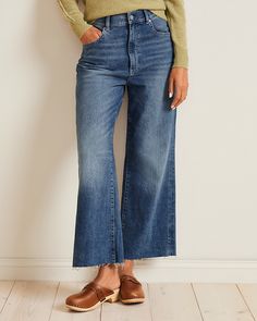 Channeling a distinctly Hepburn-esque kind of cool, these wide-leg, high-waist cropped jeans have a flattering habit of elongating the leg. High rise. Traditional five-pocket styling. Zip fly. Cropped; wide leg. 26 inch inseam. Cotton/Lycra or TENCEL Lyocell/cotton/Lycra. Women's wide leg high rise cropped jeans by DL1961. Fall Wide-leg Cropped Denim Jeans, Wide Leg Flare Jeans With Frayed Hem For Fall, Fall Flare Jeans With Frayed Hem And Wide Leg, Fall Medium Wash Wide Leg Cropped Jeans, Medium Wash Wide Leg Cropped Jeans For Fall, Chic Medium Wash Wide Leg Pants For Fall, Wide Leg Medium Wash Cropped Jeans For Fall, Fall Wide Leg Cropped Jeans In Medium Wash, Fall Wide Leg Cropped Jeans With Frayed Hem