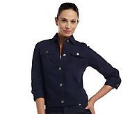 Isaac Mizrahi Live! Button Front Jacket with Pockets - A215533 Jacket With Pockets, Princess Seam, Chef's Jackets, Men's Polo Shirt, Polo Ralph Lauren