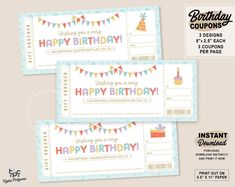 two birthday coup cards with the words happy birthday on them