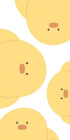 four yellow round objects with faces drawn on them, all in the same color scheme