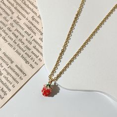 ♡ Beautiful Bespoke Jewelry ♡   Hand assembled in the UK ✿ Material ✿  - Strawberry  - 18K Gold Plated Link Necklace with Lobster Clasps and Extender Chain [SIZE]: Length of chain necklace is approx. 16.14 inch/41cm(excluding chain extender), extender chains: 70mm long, the width of chain necklace is 2 mm. ✿ Packaging ✿ - Card mounted - Transparent plastic sleeve  ✿ Delivery ✿ - Royal Mail tracked 48hr ♡ Follow us on - IG: vachana.jewellery ♡ Sweet Gold Jewelry For Valentine's Day, Valentine's Day Sweet Gold Jewelry, Sweet Jewelry With Fruit Design For Gift, Sweet Gold Necklace For Gift, Sweet Gold Necklace As Gift, Sweet Gold Necklace Perfect For Gift, Berry Colored Fruit Design Jewelry Gift, Cute Fruit Design Jewelry For Gifts, Cute Fruit Design Jewelry As Gift