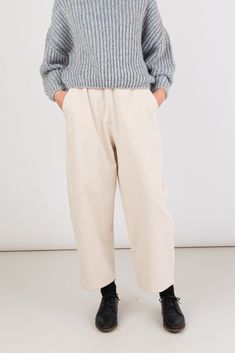 Cream Barrel Pant – Micaela Greg Beige Pull-on High-waisted Pants, Beige High-waisted Pull-on Pants, Cropped Wide Leg Pants With Patch Pockets For Work, Beige Cropped Wide Leg Pants For Work, Fall Wide Leg Pants With Elastic Side Panels, Chic Bottoms With Patch Pockets And Tapered Leg, Loosely Fitted High-waisted Pants With Patch Pockets, Straight Leg Boxy Fit Pants With Pockets, High-waisted Pants With Elastic Side Panels