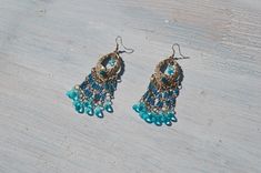 deadstock silver/blue  beaded earrings Blue Metal Chandelier Earrings With Dangling Beads, Blue Metal Beaded Earrings For Gift, Blue Metal Chandelier Earrings For Pierced Ears, Blue Metal Chandelier Earrings With Ear Wire, Blue Metal Beaded Dangle Earrings, Blue Metal Beaded Drop Earrings, Blue Metal Beaded Earrings For Party, Blue Metal Beaded Earrings Wire Wrapped, Handmade Blue Beaded Metal Earrings