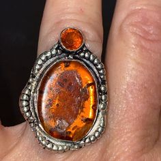 Genuine Amber, Has A Natural Flaw Large Amber And Small Citrine Stones Very Detailed Setting Size 7 Rose Gold Crown Ring, Catbird Jewelry, Fashion Rings Silver, Unique Rings Vintage, White Opal Ring, Pear Ring, Beautiful Wedding Rings, Luxury Diamonds, Classic Engagement Rings