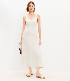 Linen Blend Seamed V-Neck Midi Dress Fitted Linen V-neck Midi Dress, Linen Midi V-neck Dress, Feminine Linen V-neck Midi Dress, Extra Dresses, Linen Belted V-neck Midi Dress, Belted V-neck Linen Midi Dress, Petite Midi Dress, Petite Skirt, Exclusive Clothing