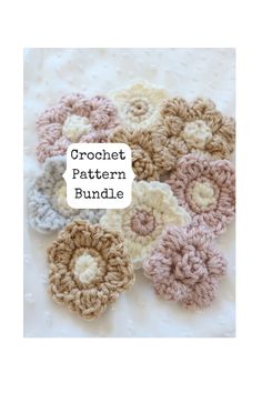 crochet pattern bundle with flowers and text