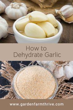 how to dehydrate garlic in a bowl and on a table with garlic cloves