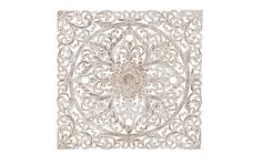 an intricately designed wall panel is shown on a white background, with the design in silver