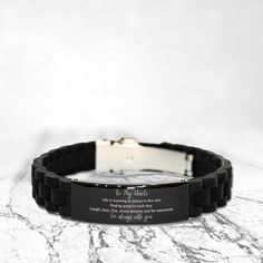 Our Handmade Engraved Stainless-Steel Bracelet transcends style and sentiment and epitomizes thoughtful gifting. Crafted to perfection, this bracelet captures the essence of Uncle, making it an exquisite gift choice for all occasions. ﻿The message reads: Life is learning to dance in the rain, find good in each day, Laugh, love, live, chase dreams, and be awesome. I'm always with you. Personalized Connection: Tailored for Uncle, our bracelet carries a message that speaks to the heart. Whether it' Uncle Birthday, Gifts For Uncle, Birthday Bracelet, Uncle Gifts, Christmas Bracelet, Learn To Dance, Each Day, Engraved Bracelet, Engraved Gifts