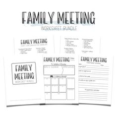 the family meeting worksheet bundle is shown in black and white, with text on it