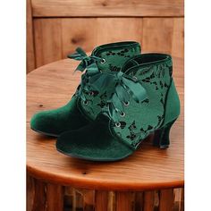 Category:Boots; Upper Materials:Lace,Velvet; Lining Materials:Textile; Embellishment:Lace,Rivet,Lace-up,Flower; Season:Spring,Fall,Winter; Heel Type:Stiletto; Shaft Circumference:12-14; Gender:Women's; Size Suggestion:standard size, select your usual size; Toe Shape:Round Toe; Type:Booties Ankle Boots; Style:Vintage,Elegant; Outsole Materials:Rubber; Occasion:Daily,Work; Closure Type:Lace-up; Pattern:Floral; Listing Date:12/06/2024; Production mode:External procurement; 2024 Trends:Retro; Size c Victorian Cosplay, Tuxedo Shirt Men, Bandanas Men, Velvet Ankle Boots, Mens Outdoor Jackets, Denim Shirt Men, Basic Hoodie, Linen Shirt Men, Gym Tank Tops