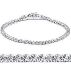 This classic style tennis bracelet features 72 round brilliant cut natural diamonds. All diamonds are prong set in 14k white gold. The bracelet is secured by a double locking clasp. 3.00ct total diamond weight. Measure a standard 7 inch length. Diamond Tennis Bracelet, Vs Diamond, Broken Chain, Pompeii, Tennis Bracelet Diamond, Screw Back Earrings, Diamond Bracelets, Tennis Bracelet, Real Diamonds