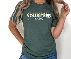 "Volunteer Crew Shirt, Volunteer T-shirt, Gift For Volunteer Shirt, Volunteer Gift, Volunteer Tee, Fundraiser T-shirt, Thank You Gift Made to order original t-shirt design by Nicomedia Designs.  A part of the Gift Ideas  T-shirt line. If you have an inquiry regarding purchasing over 6 shirts please notify us for a potential discount. Hey, y'all! Welcome to Nicomedia. I hope our small shop will make you happy. If you have any questions or want to buy a custom design, please contact us. We are always happy to help.  HOW TO ORDER A SHIRT 1-) Please check and review all photos. 2-) Select your T-Shirt Size and T-Shirt Color from the drop-down menus. 3-) Choose the quantity you would like to buy. 4-) Click ADD TO CART.  5-) Click \"Proceed to Payment Process.\" 6-) Finally, your shirts will be Pta Volunteer, Volunteer Shirt, Volunteer Gifts, Aesthetic Shirts, Gildan Sweatshirts, Branded Sweatshirts, Crew Shirt, Small Shop, T Shirt Design