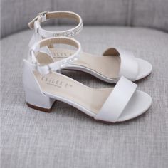 I Bought These Off Etsy For My Wedding But Went With Another Shoe Prior To Them Being Delivered. One Ankle Strap Is Slightly Shorter Than The Other, But Doesn’t Make A Huge Difference. Never Worn! Nwt White Sandals For Spring Bridesmaid, White Sandals For Bridesmaid In Spring, Fitted White Sandals For Wedding, Formal White Summer Bridal Accessories, Sepatu Pump, Communion Shoes, Bride Sandals, Kids Heels, Low Block Heel Sandal