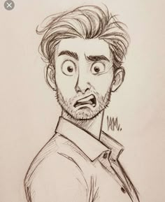 a drawing of a man with a surprised look on his face