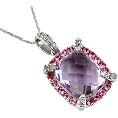 Royal 14K White Gold Pink Spinel, Amethyst & Diamond Pendant Elegant Purple Gemstones With Diamond Accents, Elegant Pink Multi-stone Necklace, Elegant Purple Multi-stone Gemstones, Elegant Amethyst Gemstones With Diamond Accents, Elegant Purple Gemstones With Accents, Elegant Amethyst Jewelry, Elegant Amethyst Gemstones With Accent Stones, Luxury Wedding Gemstones With Accents, Elegant Pink Sapphire Multi-stone Jewelry