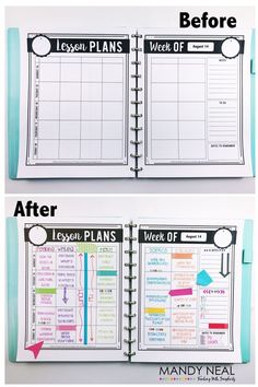 a planner with the words, lesson plans and week - by - month written on it