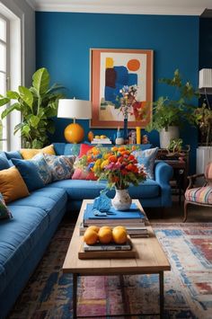 Bright Blue Couch, Blue And Orange Living Room, Household Design, Fresh Room, Balance Is Key, Oversized Furniture