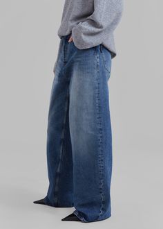 Color: Mid Blue Midweight cotton denim Relaxed fit Wide leg Slant hip pockets Back patch pockets Distressed hem Front button closure Unlined 100% Cotton Gentle Machine Wash Cold By Haikure. Made in Italy Back Patch, Patch Pocket, Wide Leg, In Italy, Relaxed Fit, Italy, Pants, How To Wear, Blue