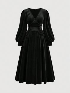 Plus Size Velvet Empire Waist Lantern Sleeve Midi Dress Black Elegant  Long Sleeve Knitted Fabric Plain A Line High Stretch  Women Plus Clothing, size features are:Bust: ,Length: ,Sleeve Length: Plus Size Velvet, Black Long Dress, Fall Bridesmaid Dresses, Velvet Dress Long, Split Hem Dress, Fall Wedding Guest Dress, Velvet Midi Dress, Midi Dress Black, Plus Size Vintage