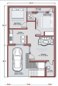 the floor plan for a house with two car garages and an attached living area