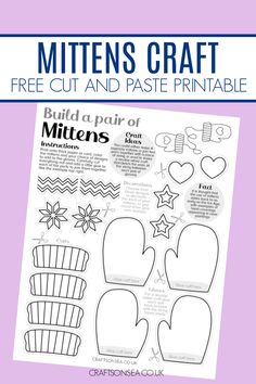 an image of mittens craft with the text, free cut and paste printable