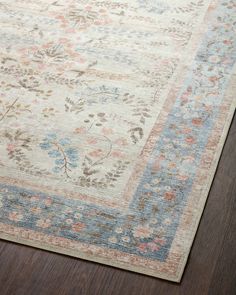 Rifle Paper Co. x Loloi Palais PAL-04 Floral / Botanical Area Rugs | Rugs Direct Rugs Pastel Colors, Blue And Ivory Rug, Pretty Rugs Living Room, Cottage Core Living Room Rugs, Cream Rugs For Bedroom, Blue Dining Room Rug, Cute Rugs For Dorm Rooms, Cottage Style Rugs, Pastel Rugs Bedroom