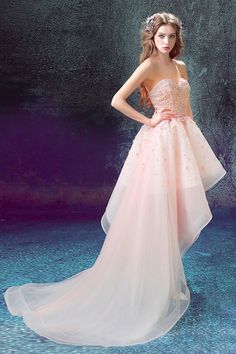 Types Of Prom Dresses, Prom Dress With Flowers, High Low Ball Gown, Prom Dresses Long Blue, High Low Prom Dress, Pink Ball Gown, Prom Dresses Simple, Dress With Flowers, High Low Prom Dresses