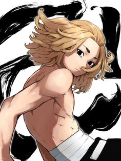 an anime character with blonde hair and no shirt