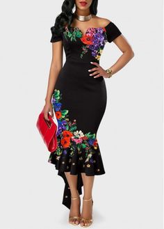 Color:Black;Size:S;Size:M;Size:L;Size:XL;Package Contents:1 X Dress;Clothing Length:138.00;Composition:97%Polyester , 3%Spandex;Washing Instructions:Hand Wash /Machine Washable;Pattern Type:Floral;Dress Length:Maxi;Sleeve's Length:Short Sleeve;Silhouette:Mermaid;Color Scheme:Black;Occasion:Party;Style:Elegant; Black Peplum Evening Dress, Black Peplum Dress For Formal Occasions, Black Mermaid Hem Dress For Summer, Elegant Black Peplum Dress, Black Mermaid Dress For Banquet, Fitted Floral Print Peplum Dress, Black Fitted Peplum Dress, Black Floral Print Dress For Wedding, Black Floral Print Wedding Dress