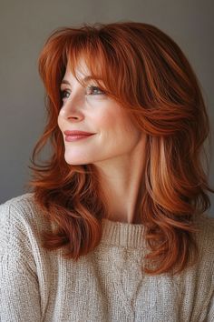 34 Elegant Hairstyles for Women Over 50 with Bangs in 2024 – CreativeBooster Auburn Hairstyles, Sweeping Bangs