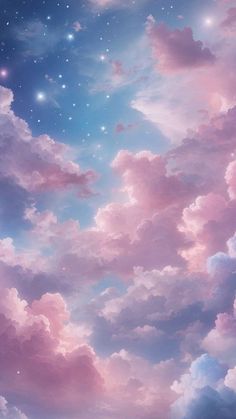 the sky is filled with stars and clouds