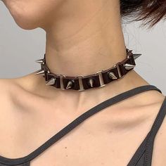 Bold Spiked Punk Necklace - Adjustable Leather Choker - In Control Clothing Kalung Choker, Taurus Sun, Chaotic Good, Taurus Moon, Leather Choker Necklace, Black Punks, Collar Chain, Gothic Necklace, Neck Jewellery