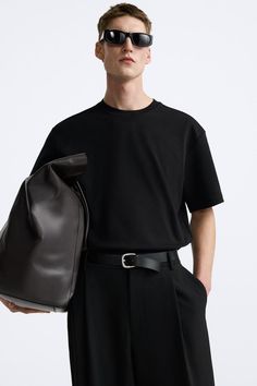 REGULAR FIT INTERLOCK T-SHIRT - Black | ZARA United States Zara United States, Blazer Dress, Trouser Jeans, Linen Shirt, Stretch Cotton, Workout Shirts, Cotton T Shirt, Dress Skirt, Sweaters & Cardigans