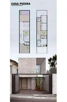 the floor plan for this modern house is shown in three different sections, with two levels and