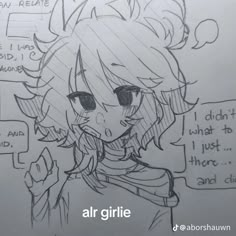 a drawing of an anime character with words above her head and the caption that says air grille