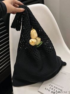 BagForLove - Black Hollow Out Crochet Bag - Lightweight Polyester Minimalist Crochet, Beige Bag, Inch Bag, Word Wrap, Bags Tote, Shoulder Tote Bag, Black Bag, Shoulder Tote, Womens Tote Bags