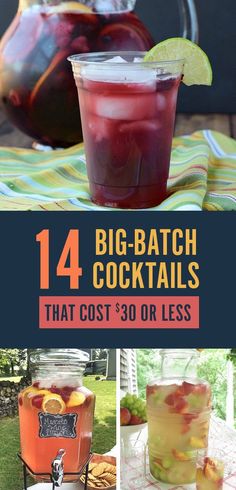 Big Batch Cocktails, Whiskey Lemonade, Berry Sangria, Frozen Limeade, Batch Cocktails, Drink Tags, Pineapple Rum, Rum Punch, Party Punch