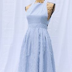 Light Blue Striped Dress, Blue And White Pinstripe Dress, Blue Cotton Dress With Vertical Stripes, Striped V-neck Sundress For Summer, Striped V-neck Beach Dress, Wedding Court, White Striped Dress, How To Look Classy, Striped Dress