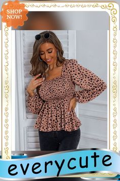 Pink Leopard Print Square Neck Chiffon Blouse Fall Flowy Chiffon Blouse, Flowy Chiffon Blouse For Fall, Flowy Long Sleeve Chiffon Blouse, Chiffon Blouse For Brunch In Fall, Fall Chiffon Blouse For Brunch, Feminine Chiffon Tops For Fall, Casual Chiffon Blouse For Fall, Chic Chiffon Lantern Sleeve Tops, Chiffon Long Sleeve Blouse For Brunch