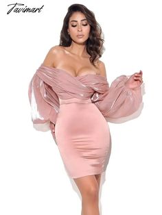 Tavimart High Quality Celebrity Pink White Mesh Puff Sleeve Off The Shoulder Bodycon Dress Elegant Club Party Fashion Dress Vestidos Pink Puff Sleeve Midi Dress For Party, Pink Long Sleeve Puff Sleeve Evening Dress, Pink Evening Dresses With Lantern Sleeves, Glamorous Pink Mini Dress For Banquet, Pink Balloon Sleeve Puff Dress For Parties, Pink Fitted Puff Sleeve Dress For Cocktail, Elegant Pink Bubble Dress For Party, Pink Puff Sleeve Dress For Banquet, Pink Mini Dress For Banquet During Party Season