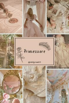 a collage of princesses in pink and gold