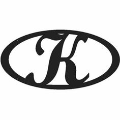 the letter k is inscribed in black on a white background with an oval shape, and has